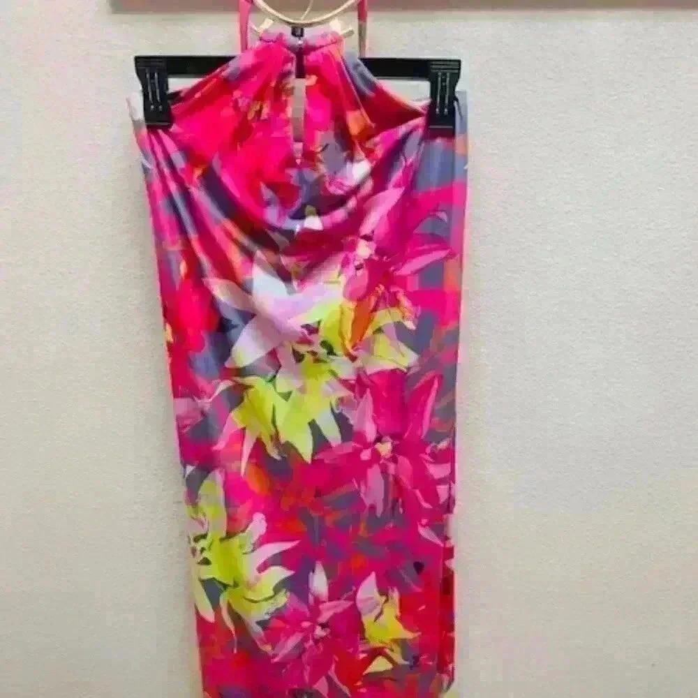 trina turk halter floral print maxi dress